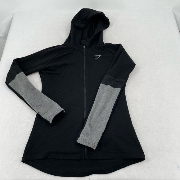 GYMSHARK Women’s Full Zip Hooded Active Sweatshirt Black/Gray size: Small - Picture 1 of 9